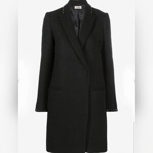 Zadig & Voltaire Black Studded Wool Coat Italian Fabric Medium